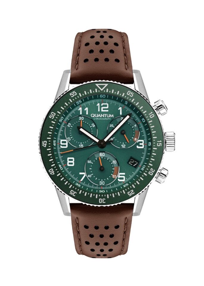 Quantum PWG1118.376 Quartz Deri Kahverengi Yeşil Kadran 45 mm Erkek Kol Saati