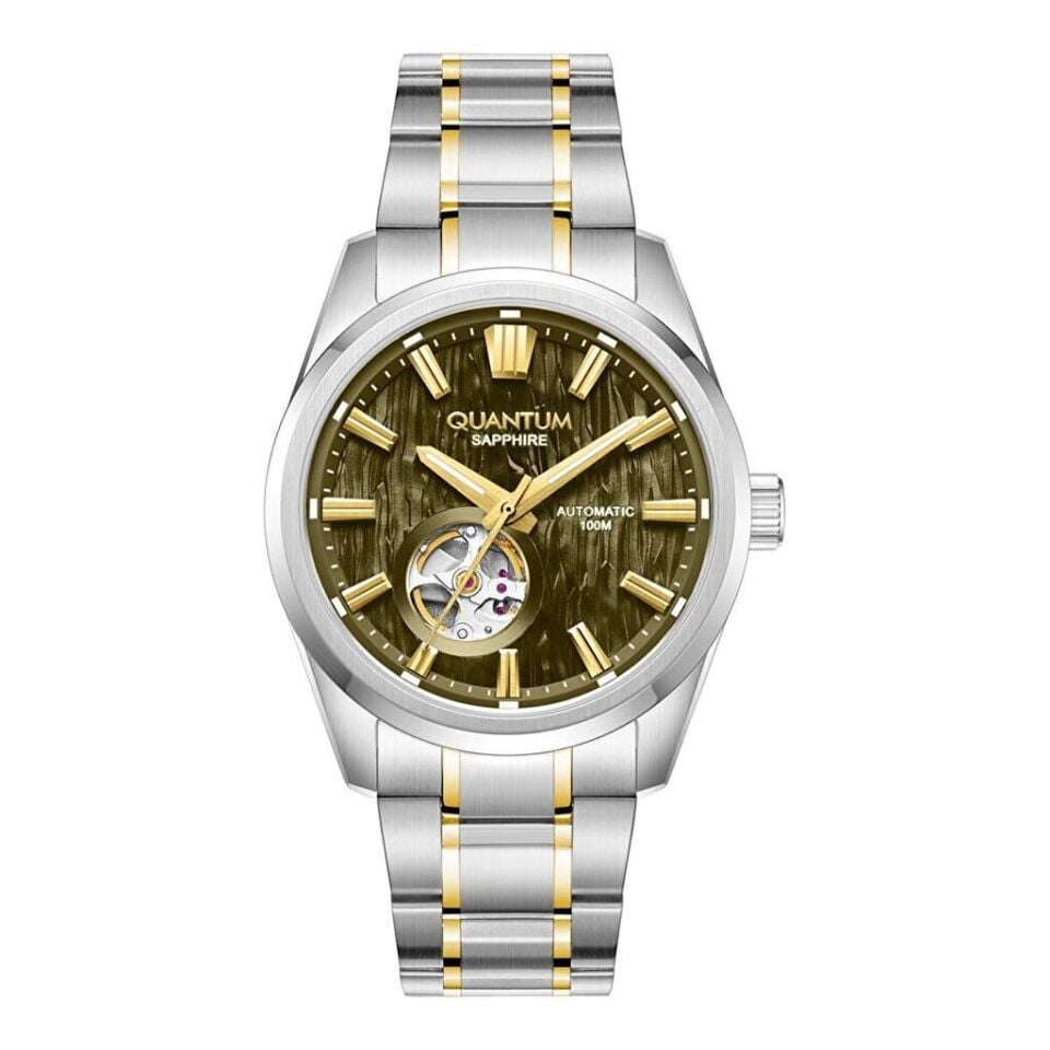 Quantum QMG1192.371 Otomatik Çelik Altın Gri  Yeşil Kadran 10 ATM 41 mm Erkek Kol Saati