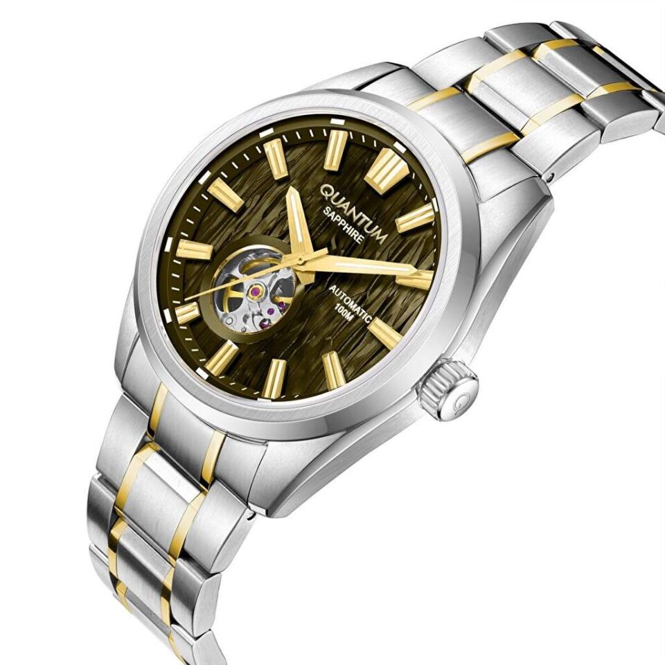 Quantum QMG1192.371 Otomatik Çelik Altın Gri  Yeşil Kadran 10 ATM 41 mm Erkek Kol Saati