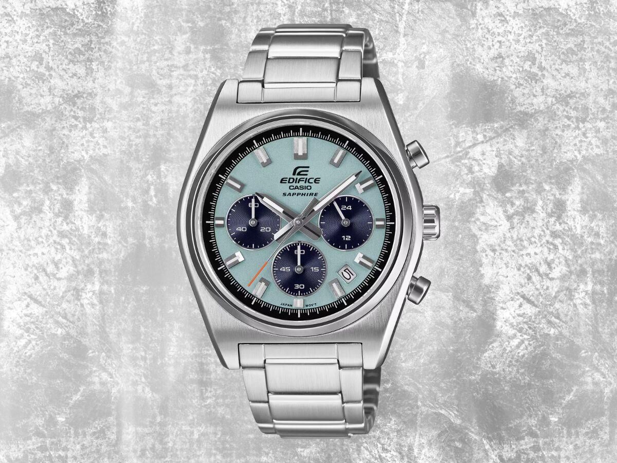 Casio EFB-730D-2BVUDF Edifice Quartz Çelik Gri Turkuaz Kadran Safir Cam 10 ATM 40 mm Erkek Kol Saati