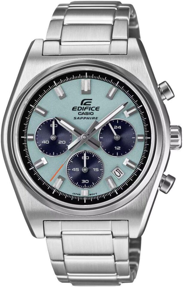 Casio EFB-730D-2BVUDF Edifice Quartz Çelik Gri Turkuaz Kadran Safir Cam 10 ATM 40 mm Erkek Kol Saati