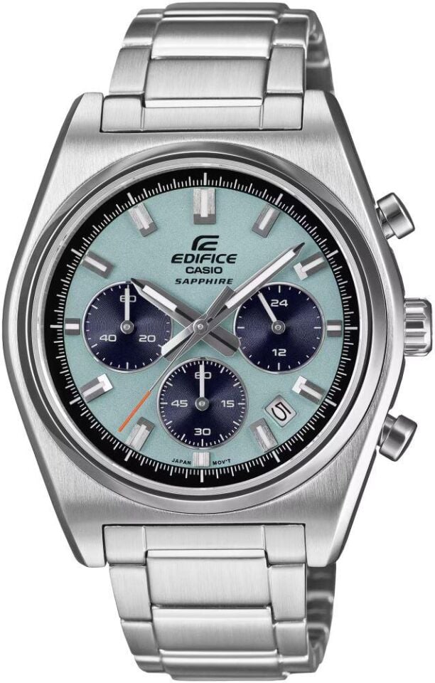 Casio EFB-730D-2BVUDF Edifice Quartz Çelik Gri Turkuaz Kadran Safir Cam 10 ATM 40 mm Erkek Kol Saati