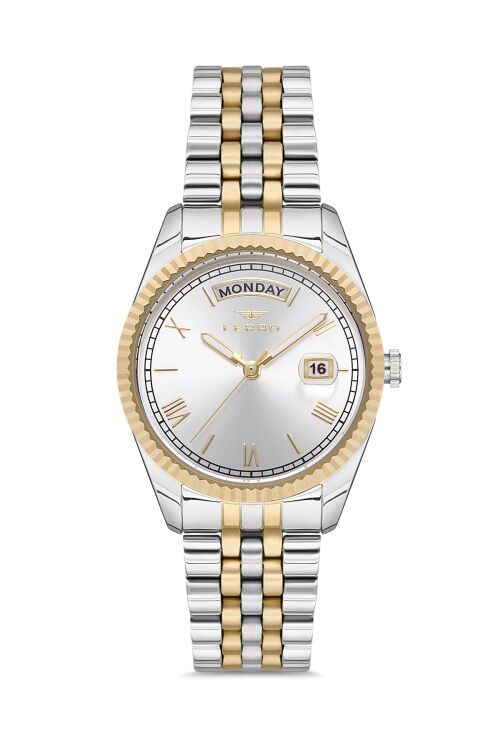 Ferro FL21131A-D Quartz Çelik Altın/Gri 35 mm Kadın Kol Saati