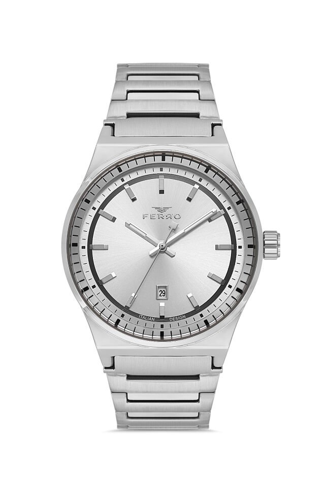 Ferro Gümüş Çelik Kordon Erkek Kol Saati F11592AWT-A 3ATM Su Geçirmez 2 Yıl Garantili HediyePaketli