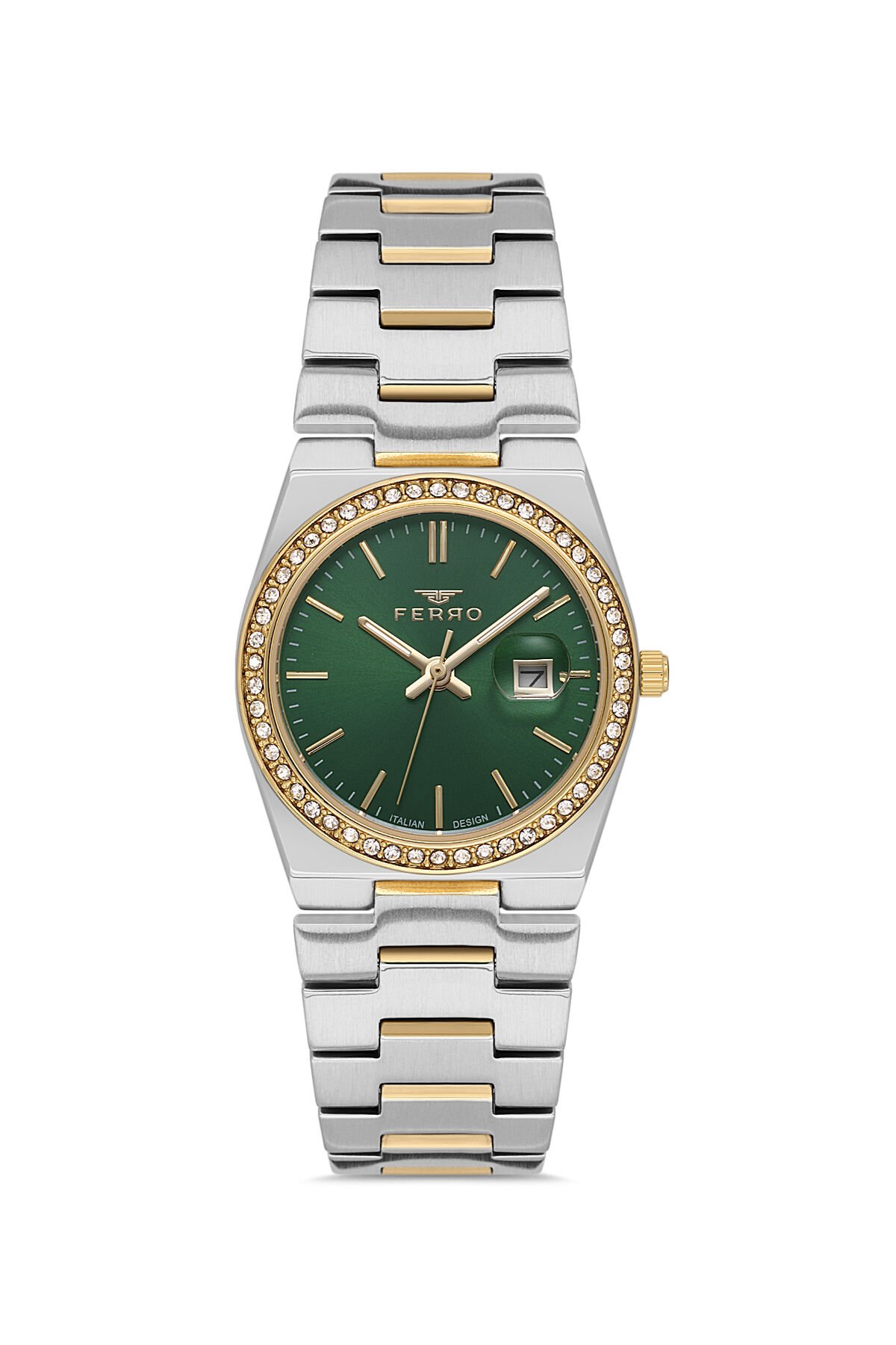 Ferro FL21596AWT-D6 Quarzt Çelik Altın/Gri Yeşil Kadran 30 mm Kadın Kol Saati