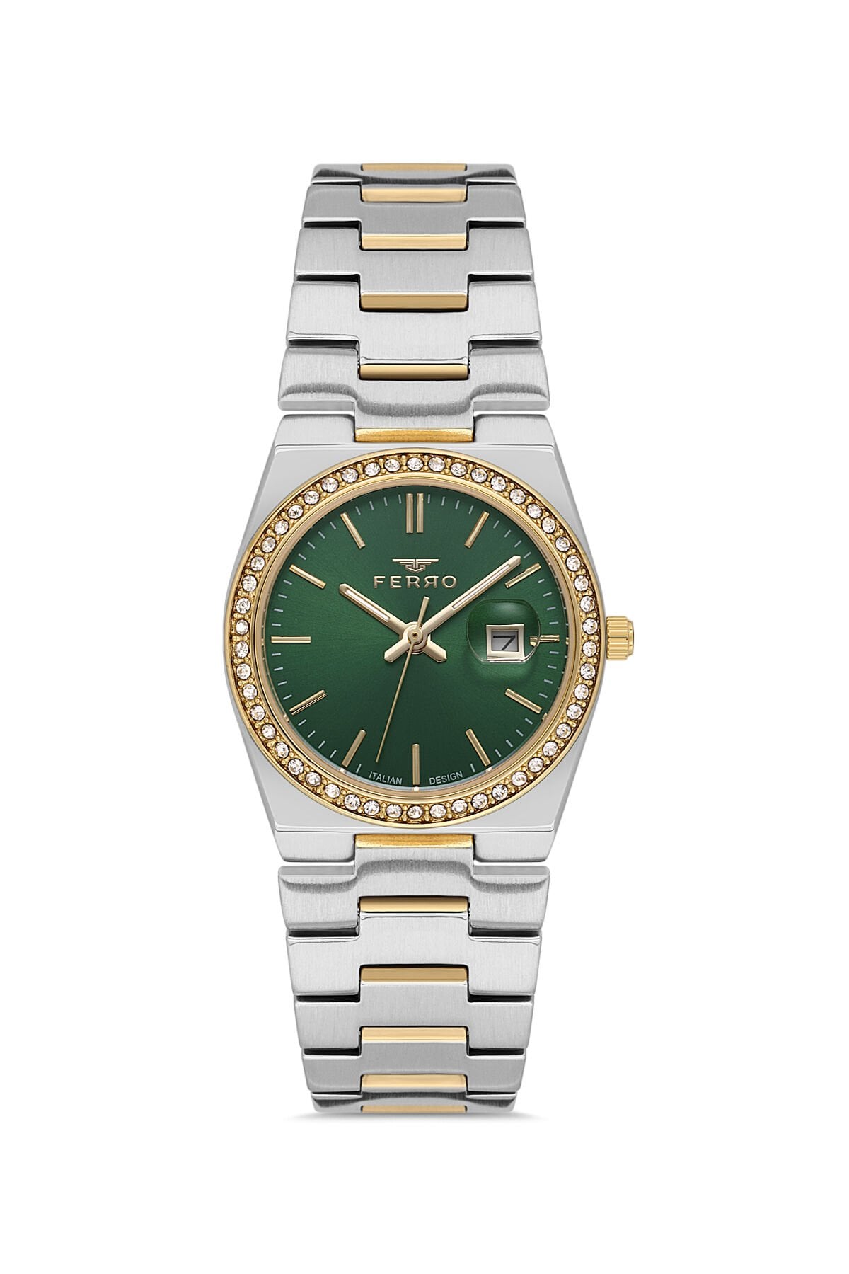 Ferro FL21596AWT-D6 Quarzt Çelik Altın/Gri Yeşil Kadran 30 mm Kadın Kol Saati