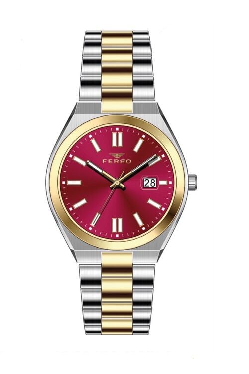 Quartz Çelik Altın/Gri Kırmızı Kadran 30 mm Kadın Kol Saati