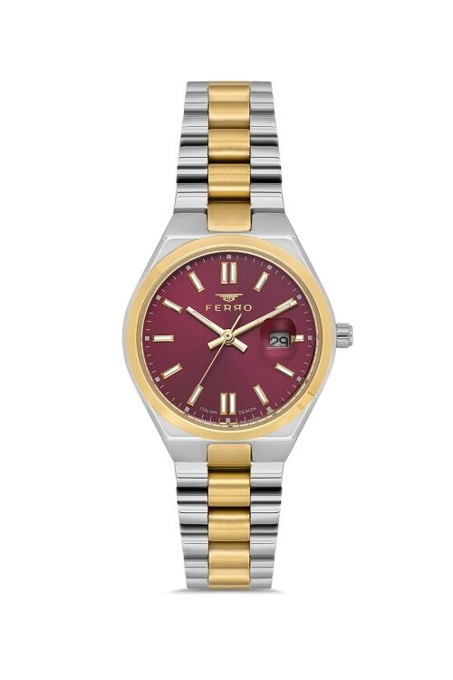 Quartz Çelik Altın/Gri Kırmızı Kadran 30 mm Kadın Kol Saati