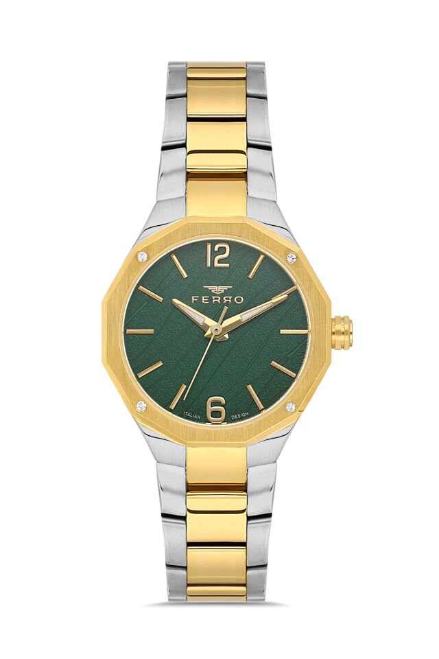 Ferro Sarı ve Gümüş Çelik Kordon Kadın Kol Saati FL43018A-D6 3ATM Su Geçirmez 2 Yıl Garantili