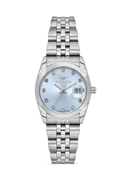 Ferro Quartz Çelik Gri Turkuaz Kadran 30 mm Kadın Kol Saati
