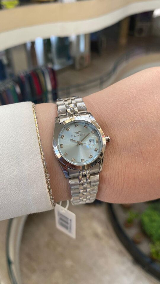 Ferro Quartz Çelik Gri Turkuaz Kadran 30 mm Kadın Kol Saati