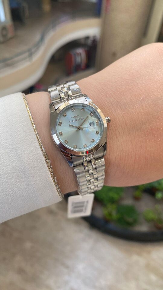 Ferro Quartz Çelik Gri Turkuaz Kadran 30 mm Kadın Kol Saati