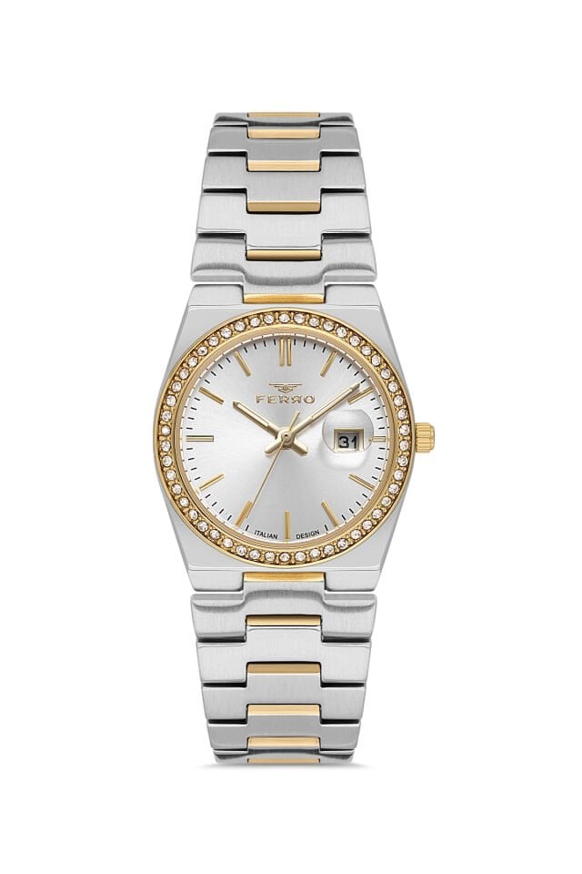 Ferro FL21596AWT-D Quartz Çelik Altın/Gri 30 mm Kadın Kol Saati