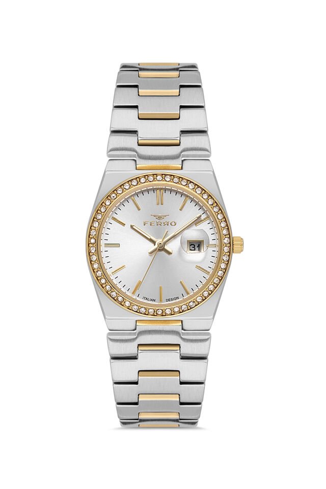 Ferro FL21596AWT-D Quartz Çelik Altın/Gri 30 mm Kadın Kol Saati