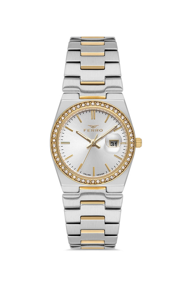 Ferro FL21596AWT-D Quartz Çelik Altın/Gri 30 mm Kadın Kol Saati