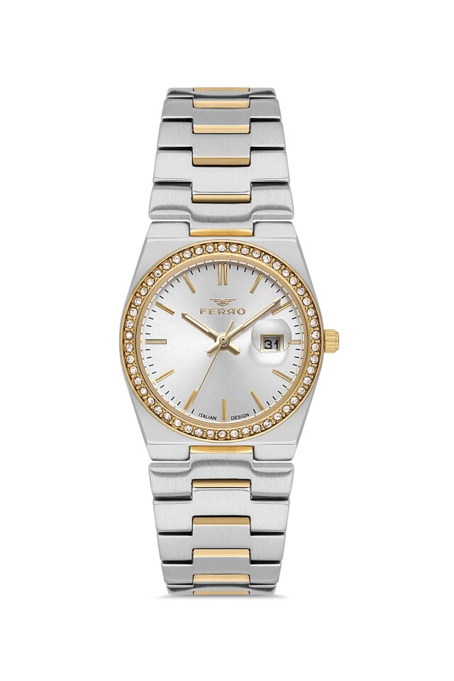 Ferro FL21596AWT-D Quartz Çelik Altın/Gri 30 mm Kadın Kol Saati