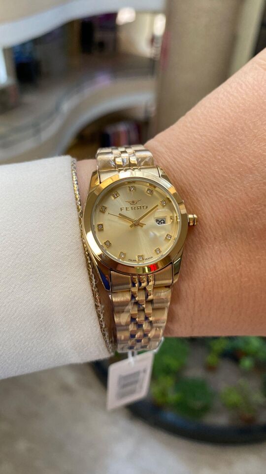 Ferro Quartz Çelik Altın Rengi 28 mm Kadın Kol Saati