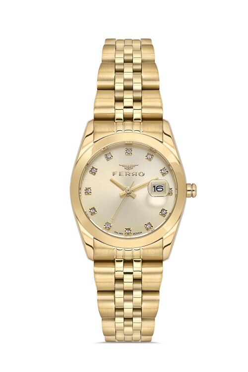 Ferro Quartz Çelik Altın Rengi 28 mm Kadın Kol Saati