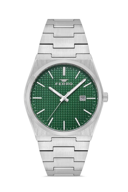 Ferro Quartz Çelik Gri Yeşil Kadran 40 mm Erkek Kol Saati