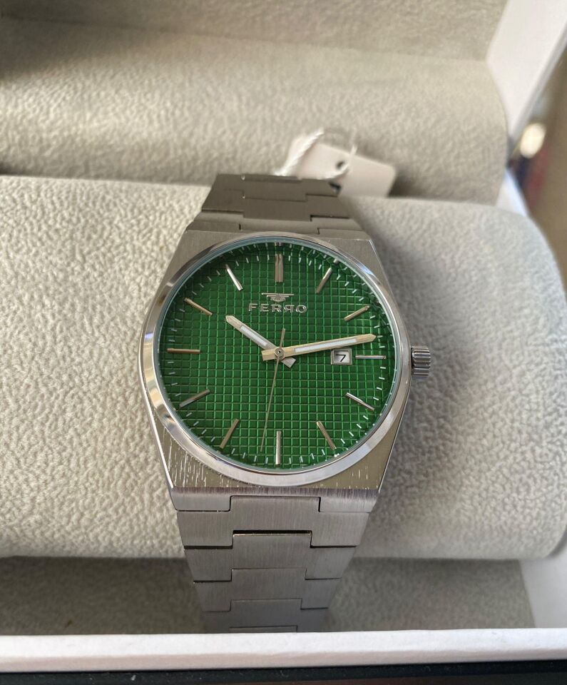 Ferro Quartz Çelik Gri Yeşil Kadran 40 mm Erkek Kol Saati