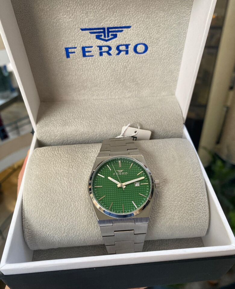 Ferro Quartz Çelik Gri Yeşil Kadran 40 mm Erkek Kol Saati