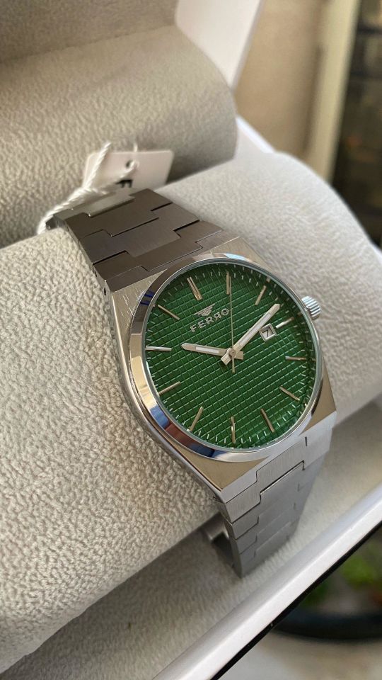 Ferro Quartz Çelik Gri Yeşil Kadran 40 mm Erkek Kol Saati