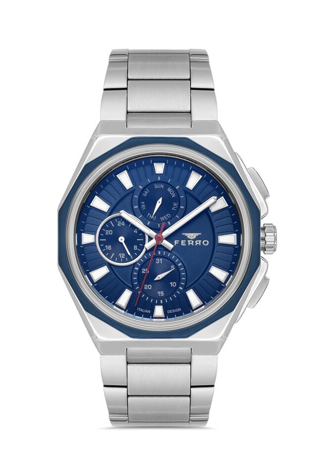 Ferro Gümüş Çelik Kordon Erkek Kol Saati FM11590AWT-L3 Fonksiyonları Aktif 3 ATM Su Geçirmez