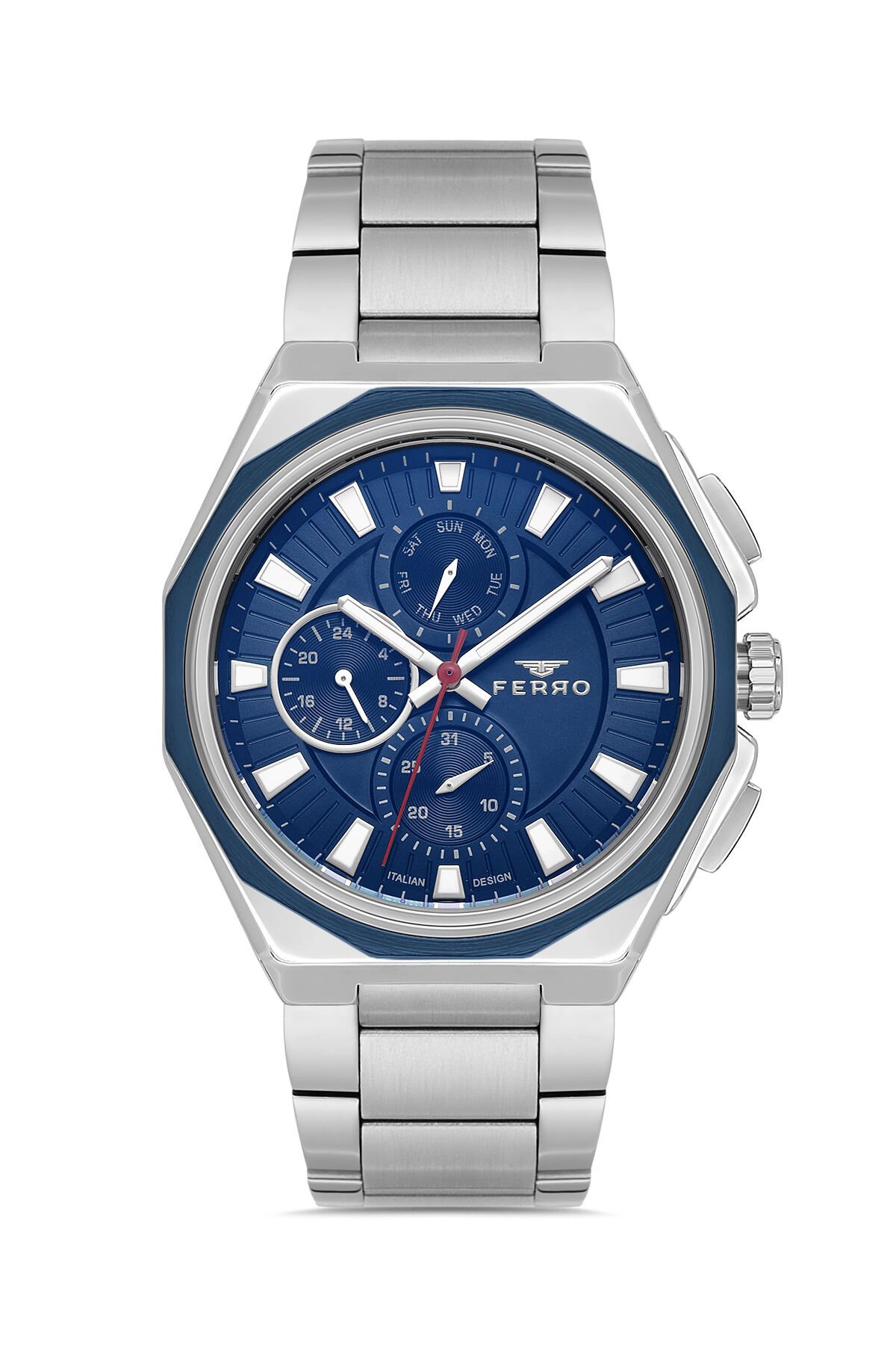 Ferro Gümüş Çelik Kordon Erkek Kol Saati FM11590AWT-L3 Fonksiyonları Aktif 3 ATM Su Geçirmez