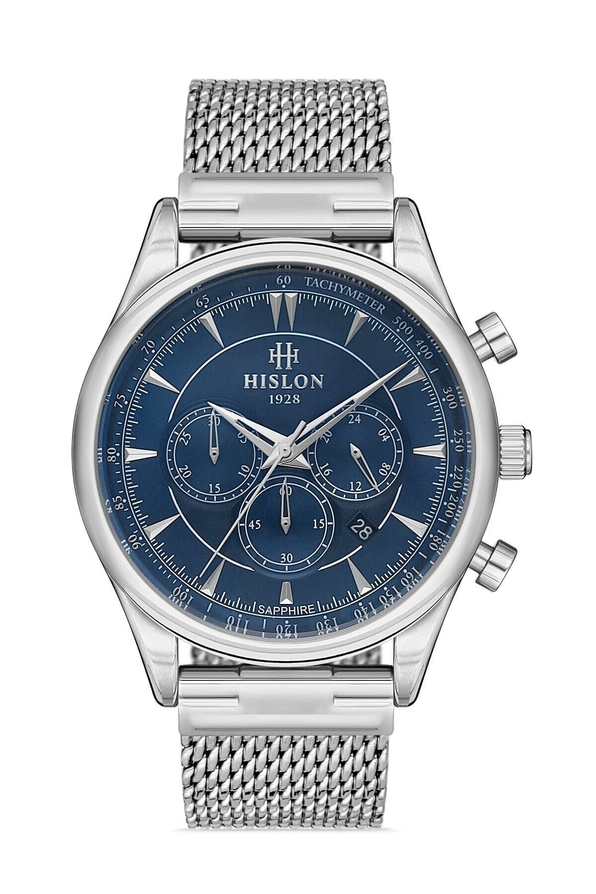 Hislon Ms101s-11ss Quartz Hasır Gri Lacivert 45 mm Erkek Kol Saati