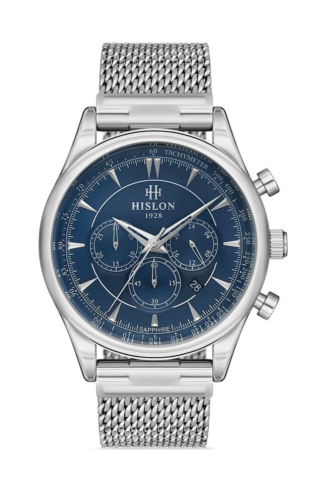 Hislon Ms101s-11ss Quartz Hasır Gri Lacivert 45 mm Erkek Kol Saati