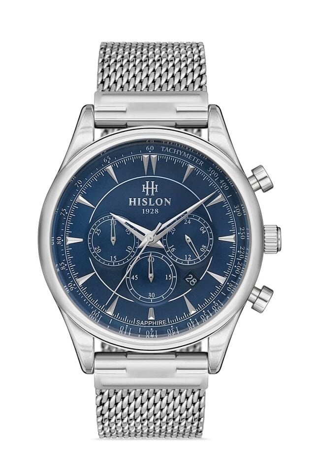 Hislon Ms101s-11ss Quartz Hasır Gri Lacivert 45 mm Erkek Kol Saati