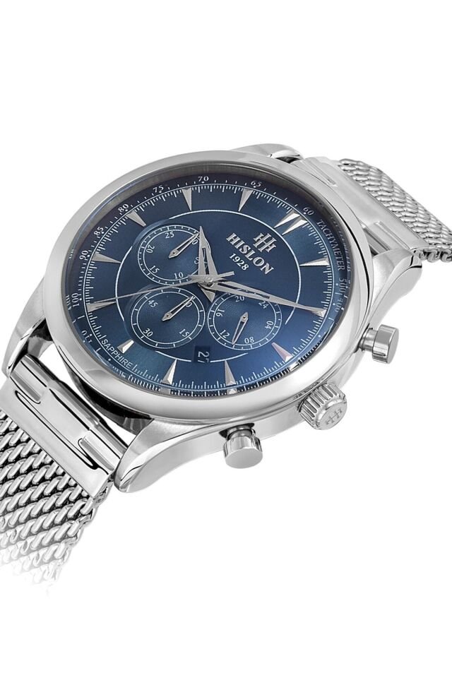 Hislon Ms101s-11ss Quartz Hasır Gri Lacivert 45 mm Erkek Kol Saati