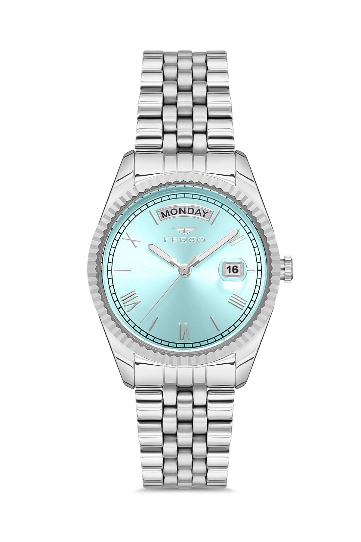 Ferro FL21131A-A15 Quartz Çelik Gri Turkuaz Kadran 35 mm Kadın Kol Saati