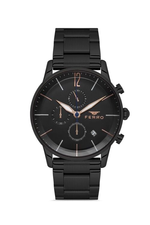 Ferro Siyah Çelik Kordon Erkek Kol Saati FM31039A-G Tüm Fonksiyonları Aktif 3 ATM Su Geçirmez