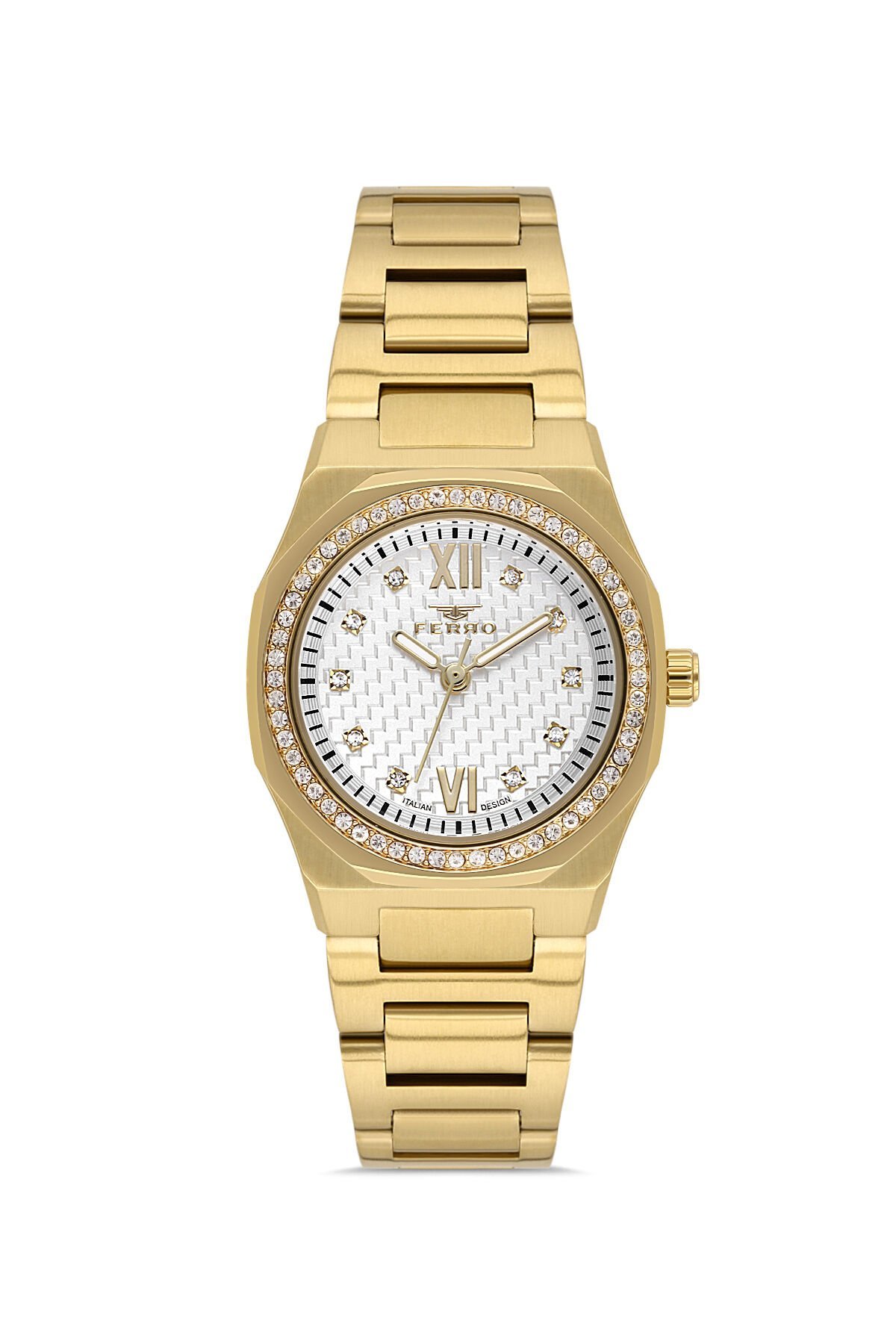 Ferro FL21616AWT-B Quartz Çelik Altın Rengi Beyaz Kadran 27 mm Kadın Kol Saati