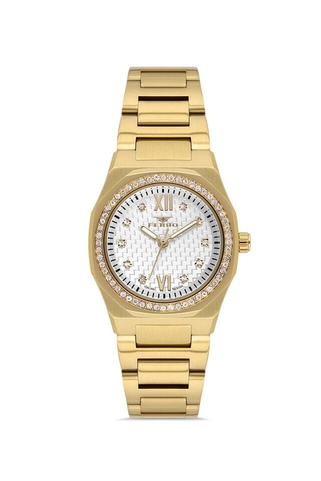 Ferro FL21616AWT-B Quartz Çelik Altın Rengi Beyaz Kadran 27 mm Kadın Kol Saati