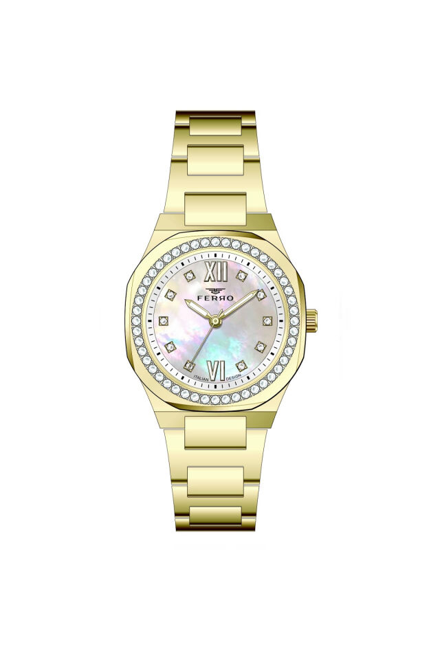 Ferro FL21616AWT-B Quartz Çelik Altın Rengi Beyaz Kadran 27 mm Kadın Kol Saati