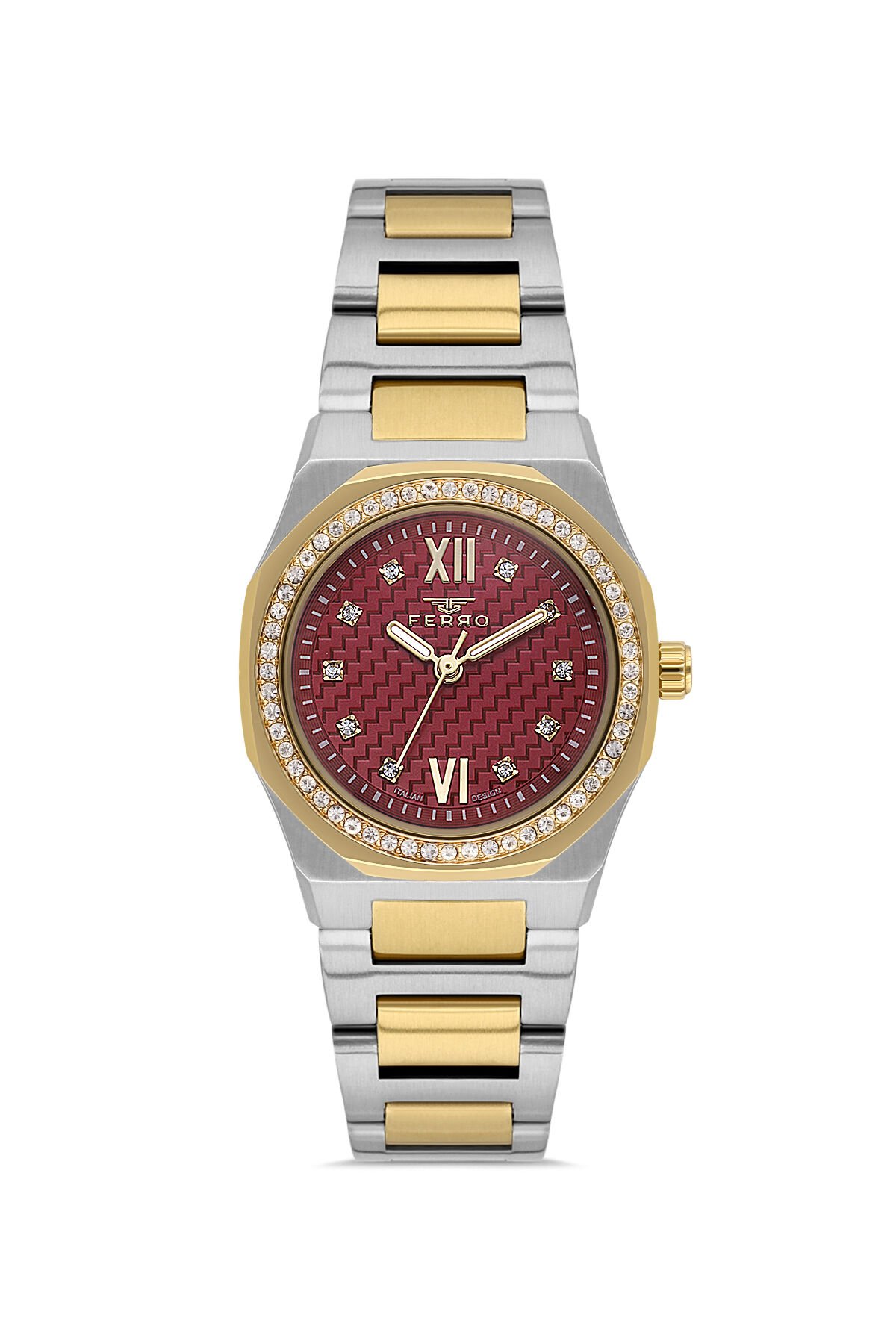 Ferro FL21616AWT-D8 Quartz Çelik Altın Gri Kırmızı 27 mm Kadın Kol Saati