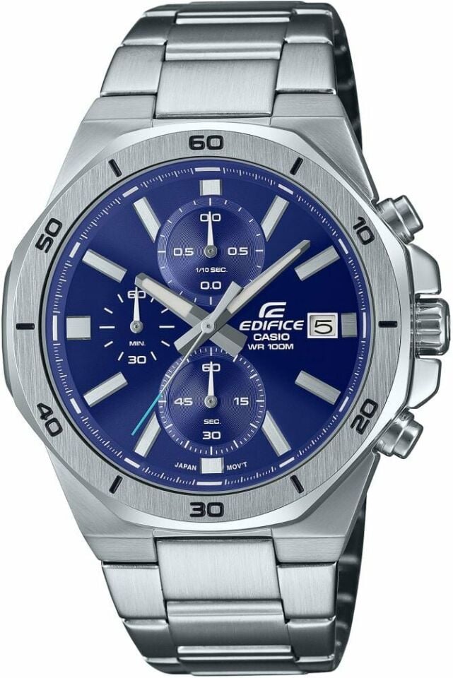 Casio EFV-640D-2AVUDF Edifice Quartz Çelik Gri Lacivert Kadran 10 ATM 44 mm Erkek Kol Saati
