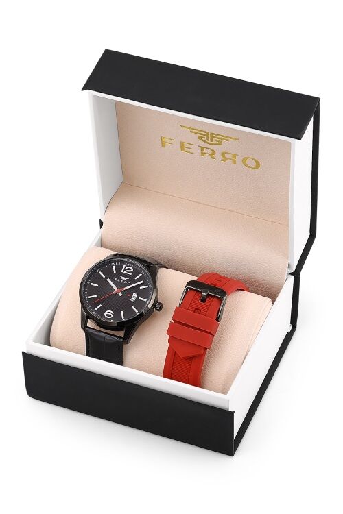 Ferro Kırmızı Deri Kordon Erkek Kol Saati F11316BD-ZK