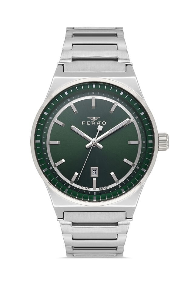 Ferro F11592AWT-A6 Quartz Çelik Gri Yeşil Kadran 41 mm Erkek Kol Saati