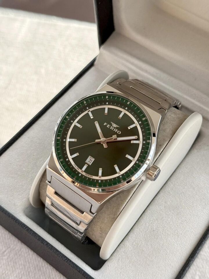 Ferro F11592AWT-A6 Quartz Çelik Gri Yeşil Kadran 41 mm Erkek Kol Saati