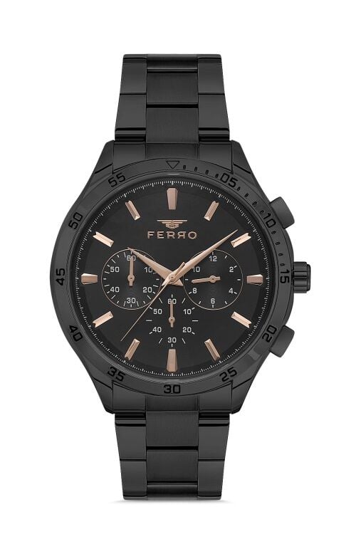 Ferro Siyah Çelik Kordon Erkek Kol Saati FM11382A-G Fonksiyonları Aktif 3ATM Su Geçirmez HediyePaket