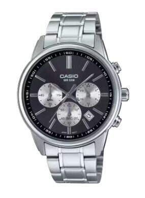 Casio MTP-E515D-1AVDF Quartz Çelik Gri Siyah Kadran 41 mm Erkek Kol Saati