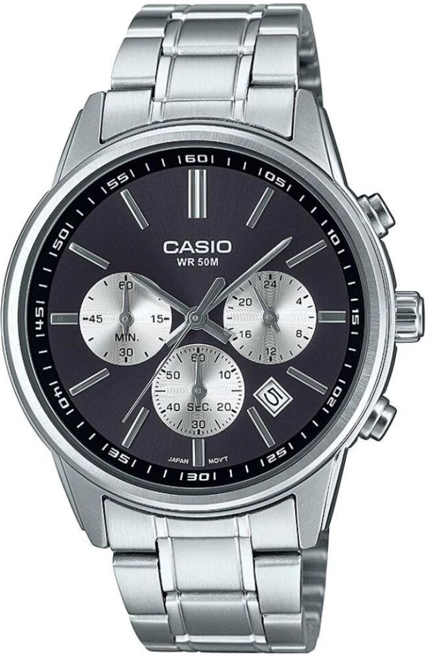 Casio MTP-E515D-1AVDF Quartz Çelik Gri Siyah Kadran 41 mm Erkek Kol Saati