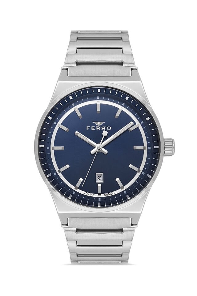 Ferro F11592AWT-A3 Quartz Çelik Gri Lacivert Kadran 41 mm Erkek Kol Saati