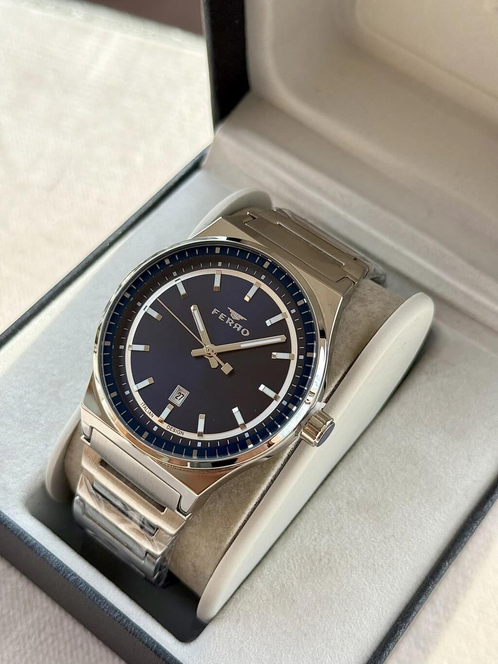 Ferro F11592AWT-A3 Quartz Çelik Gri Lacivert Kadran 41 mm Erkek Kol Saati