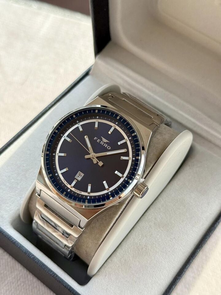 Ferro F11592AWT-A3 Quartz Çelik Gri Lacivert Kadran 41 mm Erkek Kol Saati