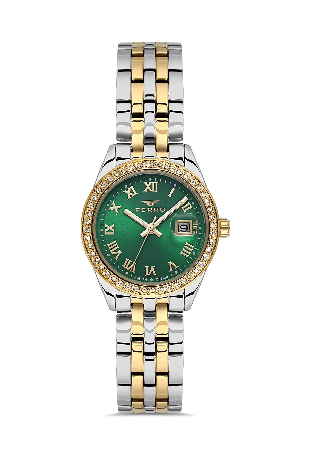 Ferro FL21619AWT-D6 Quartz Çelik Altın/Gri Yeşil Kadran 32 mm Kadın Kol Saati