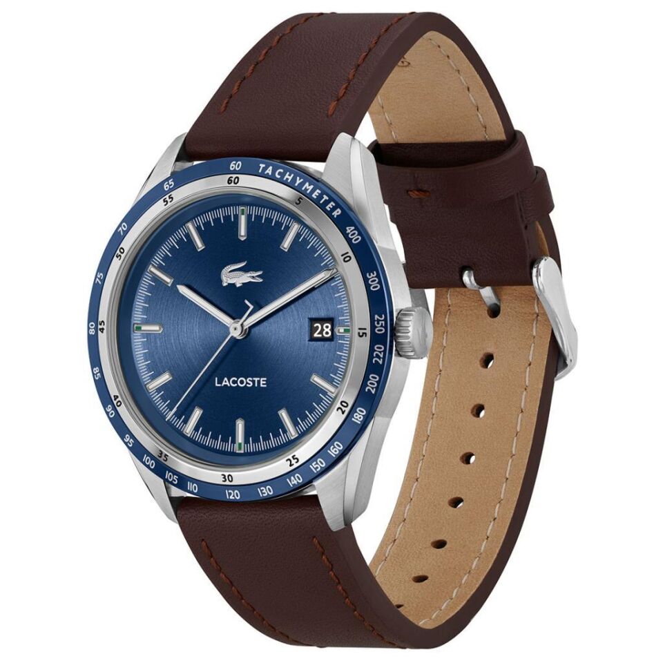 Lacoste 2011310 Quartz Deri Kahverengi Mavi Kadran 40 mm Erkek Kol Saati